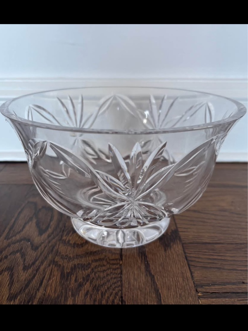Vintage Cut Crystal Glass Bowl Starburst Pattern Footed Serving Dish